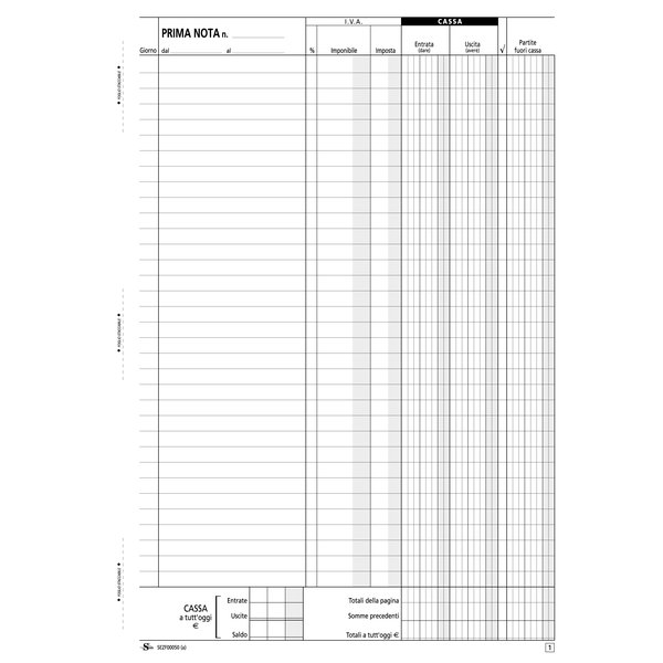 Blocco prima nota cassa Semper Multiservice - Carta chimica 2 parti -  215x297 mm - 50x2 fogli - SEZF00060