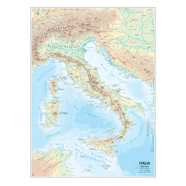 Cartina geografica italia fisica e politica - 97x134 cm