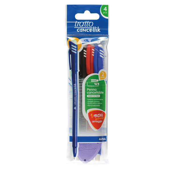 Penna a sfera cancellabile Tratto Cancellik - blu, rosso, nero, verde - 1  mm - 042300 (conf.4)